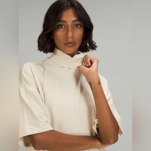 Lululemon LA Funnel Neck White Opal Pima Cotton T-Shirt Dress Size 6 - Picture 2 of 5